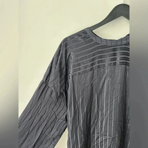 Aritzia Wilfred Silk Striped Mini Dress Navy Blue Tie Waist Long Sleeve Size L - Picture 4 of 15